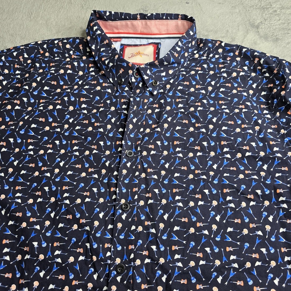 Joe Browns Shirt Mens XL Black Electric Guitar Print Long Sleeve Flip Cuff Music